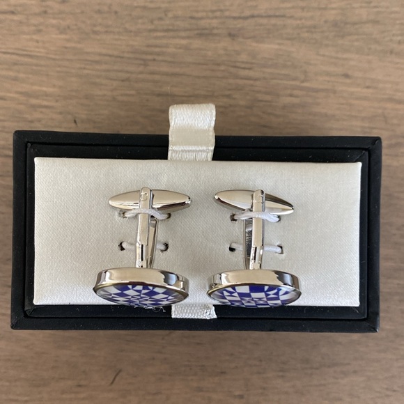 Pronto Uomo Cufflinks Set of 2 Blue/ White - Picture 2 of 5
